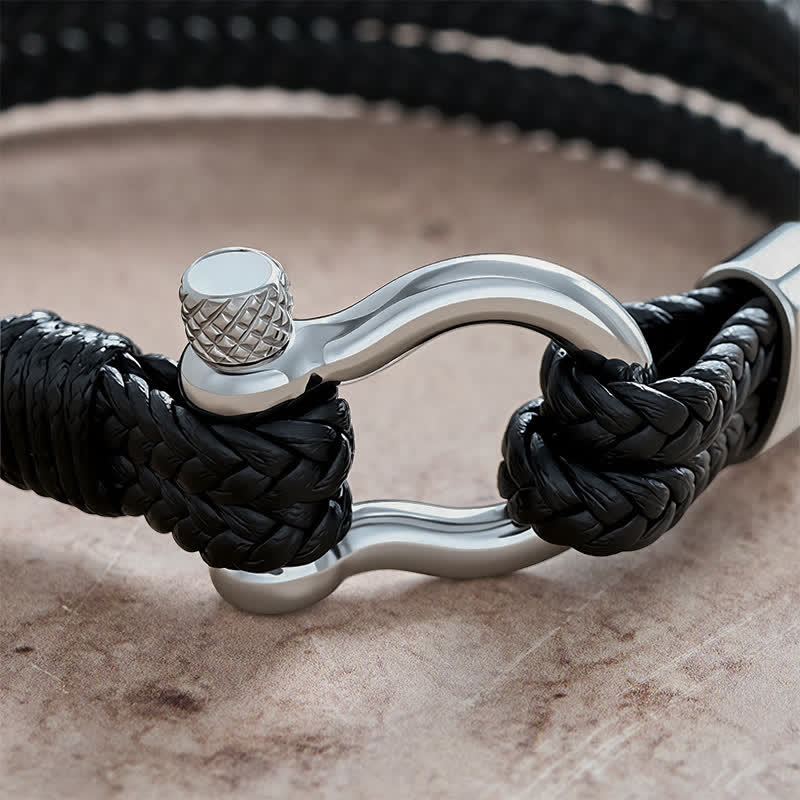 Nimara Ritual Titanium Steel Shackle Braided Leather Calm Bracelet