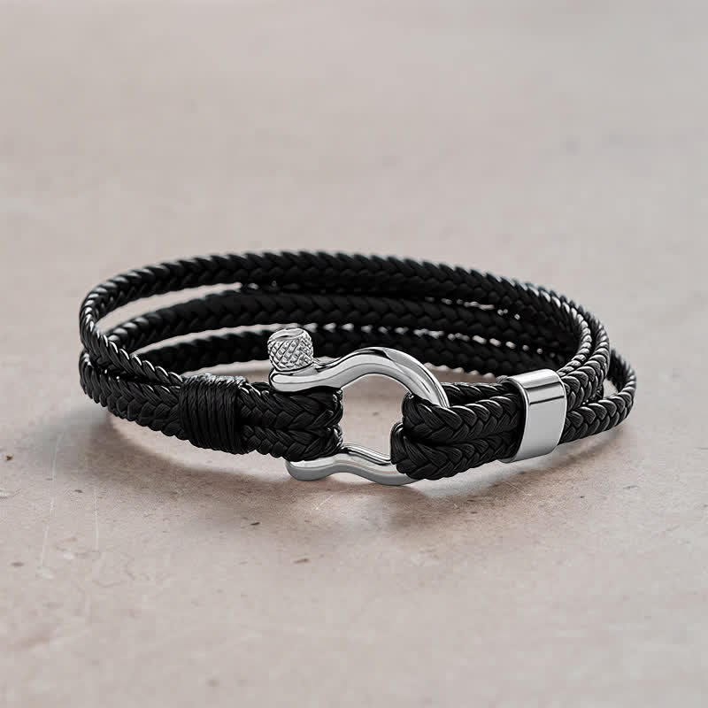 Nimara Ritual Titanium Steel Shackle Braided Leather Calm Bracelet