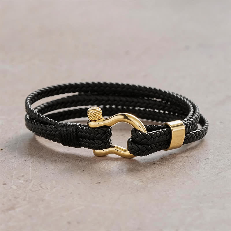 Nimara Ritual Titanium Steel Shackle Braided Leather Calm Bracelet