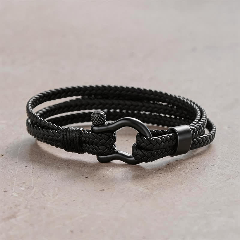 Nimara Ritual Titanium Steel Shackle Braided Leather Calm Bracelet