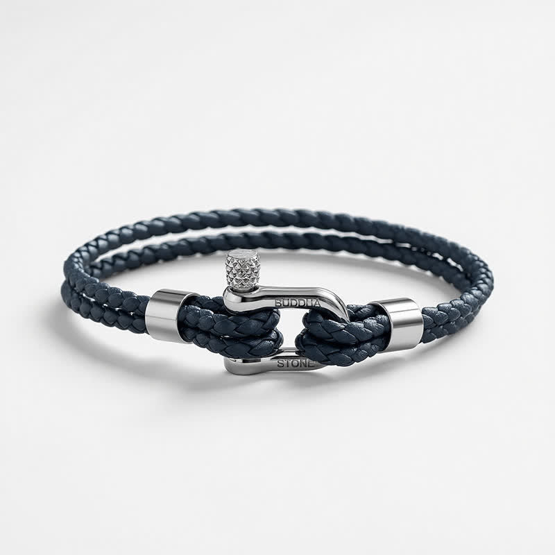 Nimara Ritual Titanium Steel Shackle Leather Double Wrap Stimulation Bracelet