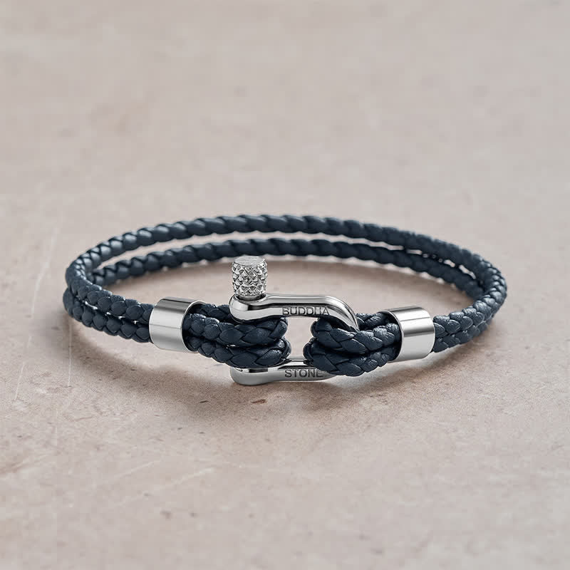 Nimara Ritual Titanium Steel Shackle Leather Double Wrap Stimulation Bracelet