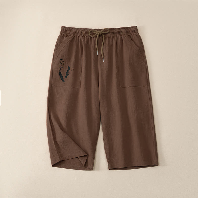 Nimara Ritual Summer Casual Drawstring Solid Capri Pants Men's Straight Leg Pants With Pockets