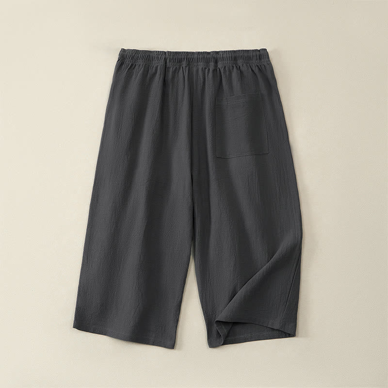 Nimara Ritual Summer Casual Drawstring Solid Capri Pants Men's Straight Leg Pants With Pockets