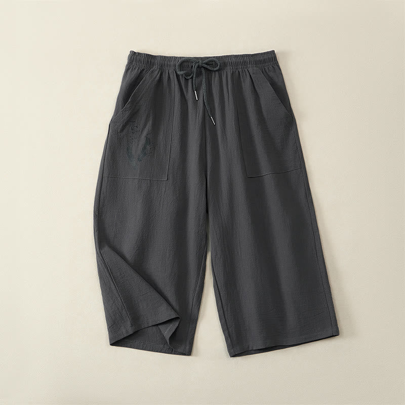 Nimara Ritual Summer Casual Drawstring Solid Capri Pants Men's Straight Leg Pants With Pockets