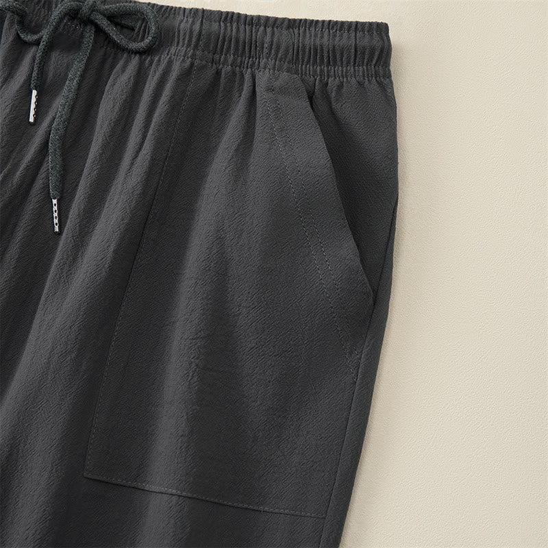 Nimara Ritual Summer Casual Drawstring Solid Capri Pants Men's Straight Leg Pants With Pockets