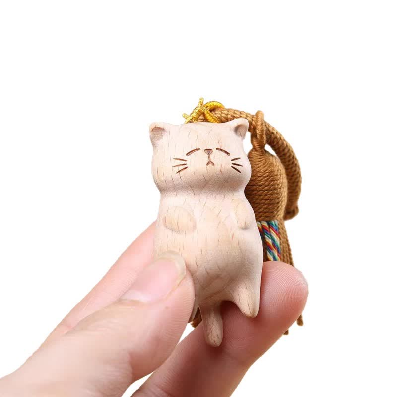 Nimara Ritual Beech Wood Cat Peace Tassel Bag Charm Keychains