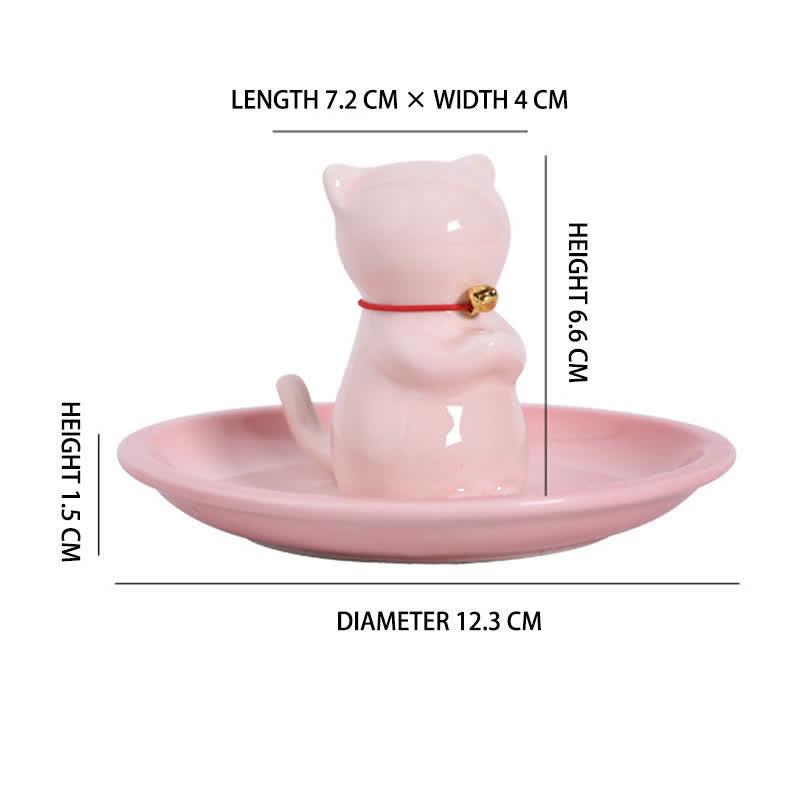 Nimara Ritual Ceramic Kawaii Cat Incense Burner with Ash Catching Tray Without Incense