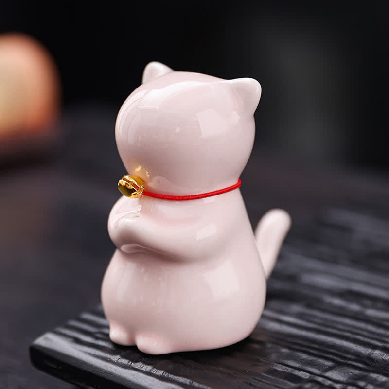 Nimara Ritual Ceramic Kawaii Cat Incense Burner with Ash Catching Tray Without Incense