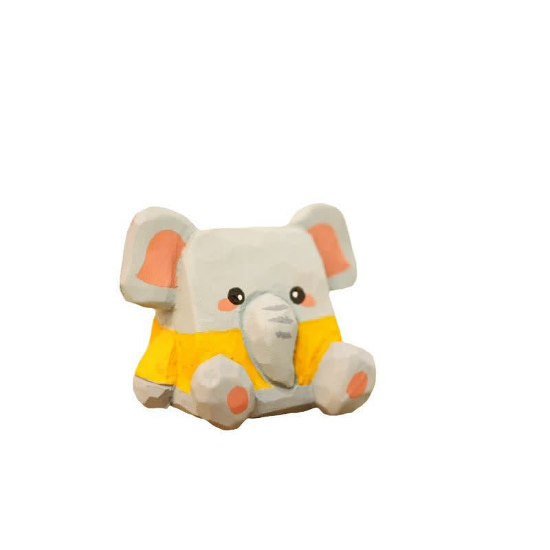 Nimara Ritual Hand-Carved Basswood Cute Animal Cat ELephant Desk Decoration