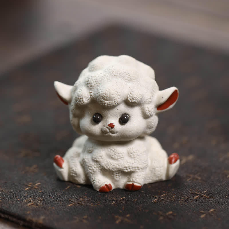 Nimara Ritual Purple Clay Chinese Zodiac Cute Sheep Luck Tea Pet Decor