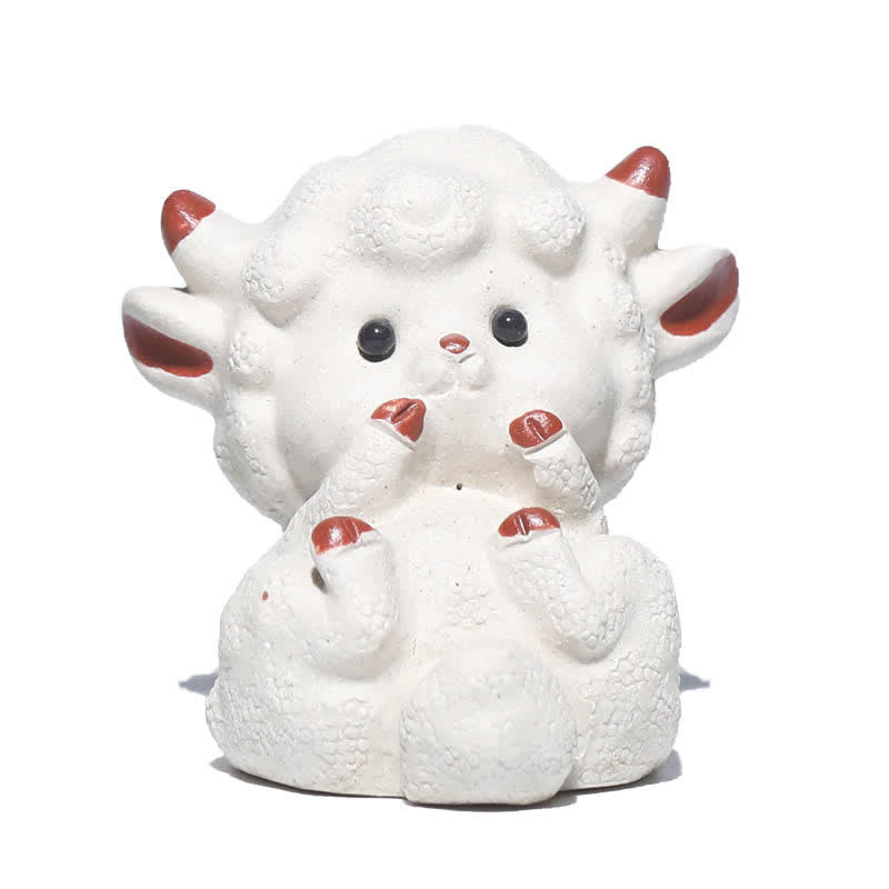Nimara Ritual Purple Clay Chinese Zodiac Cute Sheep Luck Tea Pet Decor