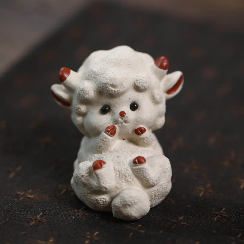 Nimara Ritual Purple Clay Chinese Zodiac Cute Sheep Luck Tea Pet Decor