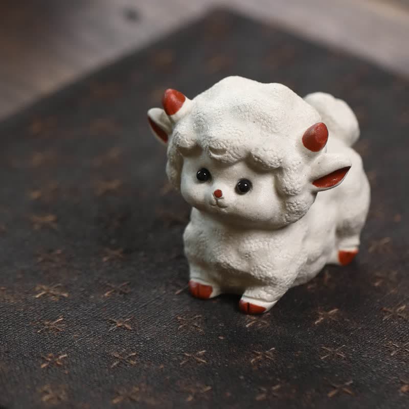 Nimara Ritual Purple Clay Chinese Zodiac Cute Sheep Luck Tea Pet Decor