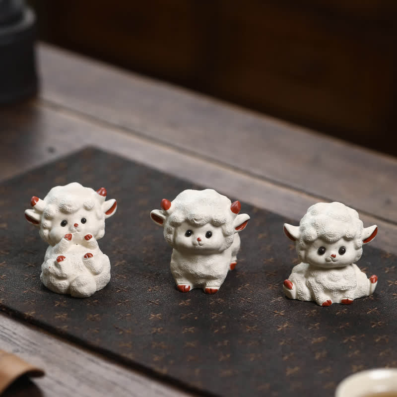 Nimara Ritual Purple Clay Chinese Zodiac Cute Sheep Luck Tea Pet Decor