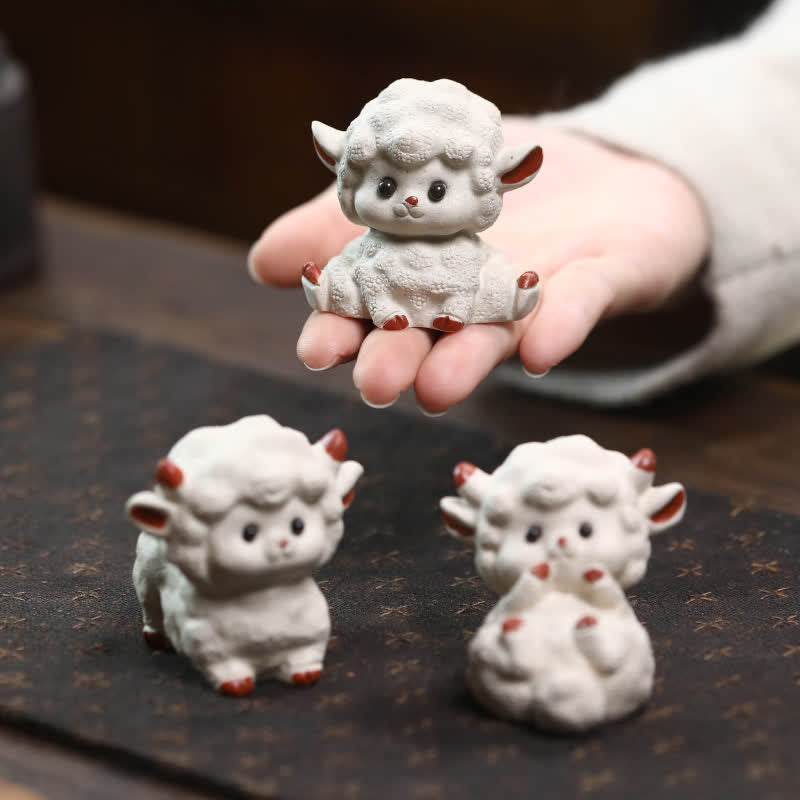 Nimara Ritual Purple Clay Chinese Zodiac Cute Sheep Luck Tea Pet Decor