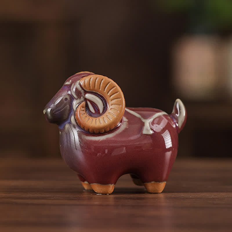 Nimara Ritual Kiln-Change Glaze Ceramic Chinese Zodiac Ram Prosperity Cute Animal Decor