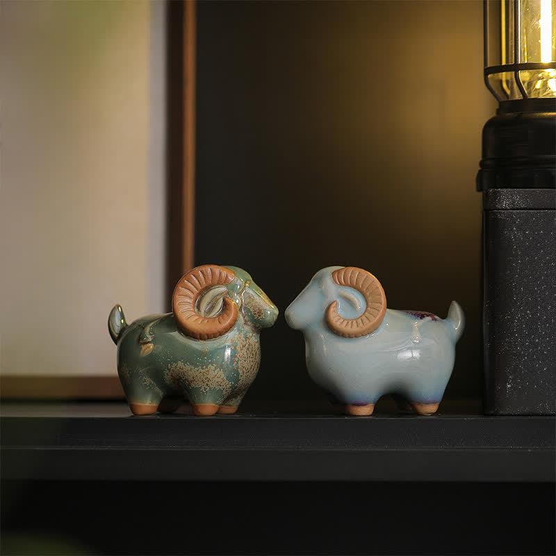 Nimara Ritual Kiln-Change Glaze Ceramic Chinese Zodiac Ram Prosperity Cute Animal Decor