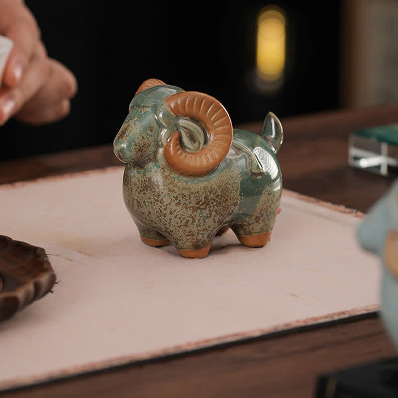 Nimara Ritual Kiln-Change Glaze Ceramic Chinese Zodiac Ram Prosperity Cute Animal Decor