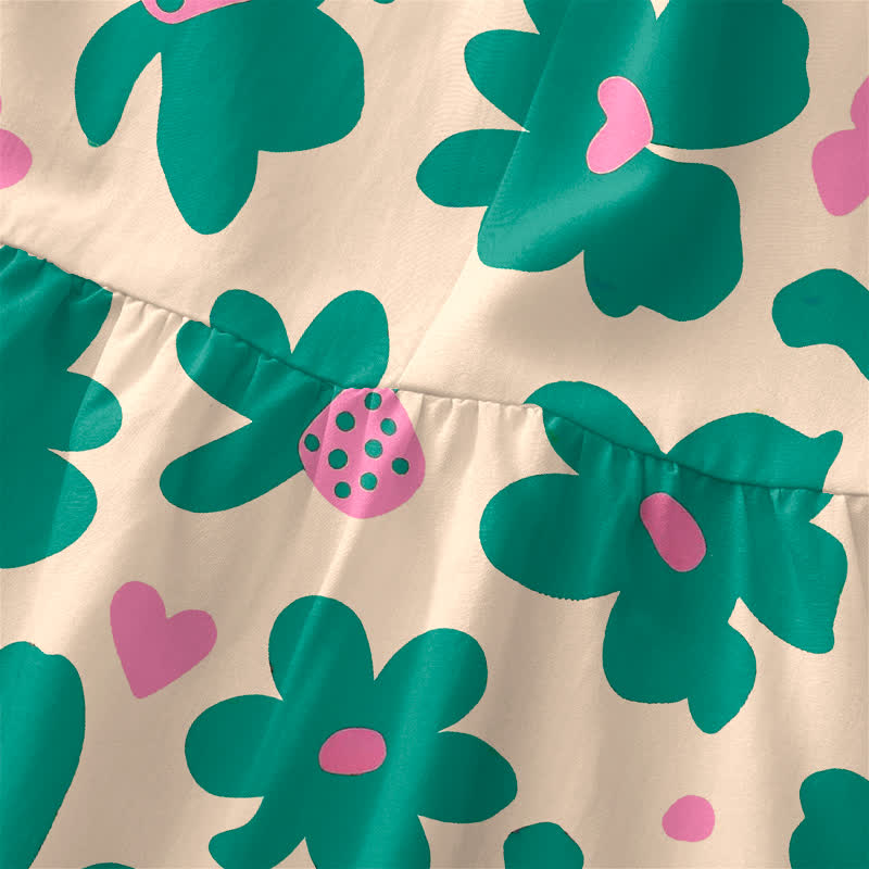 Nimara Ritual Summer Casual Green Floral Hearts Pattern Women's Summer Sleeveless Midi Dress With Pockets