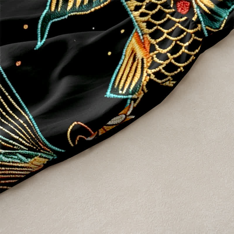 Nimara Ritual Summer Casual Koi Fish Floral Wave Pattern Women's Summer Sleeveless Midi Dress With Pockets