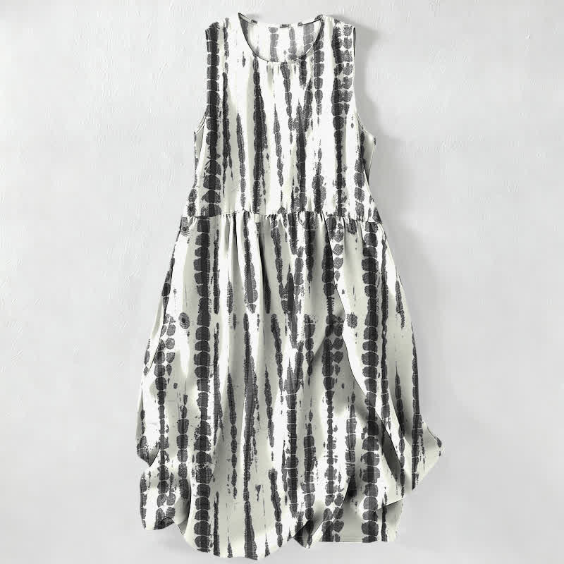 Nimara Ritual Summer Casual Vertical Brush Stripe Pattern Women's Summer Sleeveless Midi Dress With Pockets
