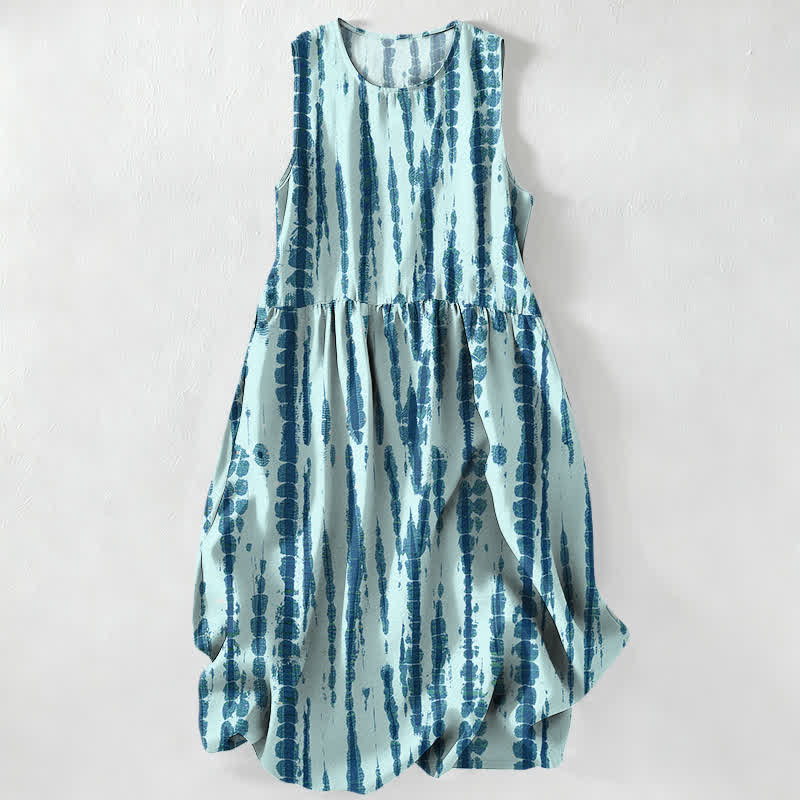 Nimara Ritual Summer Casual Vertical Brush Stripe Pattern Women's Summer Sleeveless Midi Dress With Pockets
