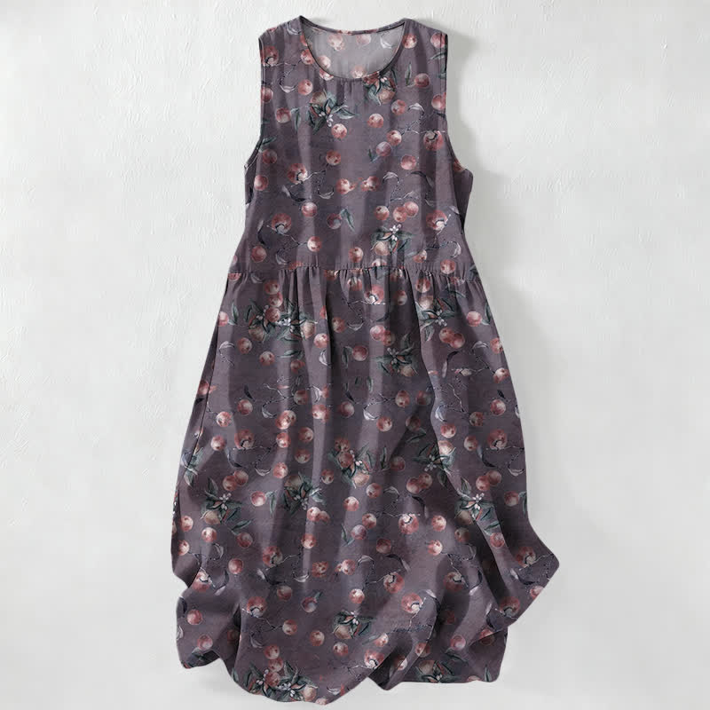 Nimara Ritual Summer Casual Vintage Floral Leaves Pattern Women's Summer Sleeveless Midi Dress With Pockets