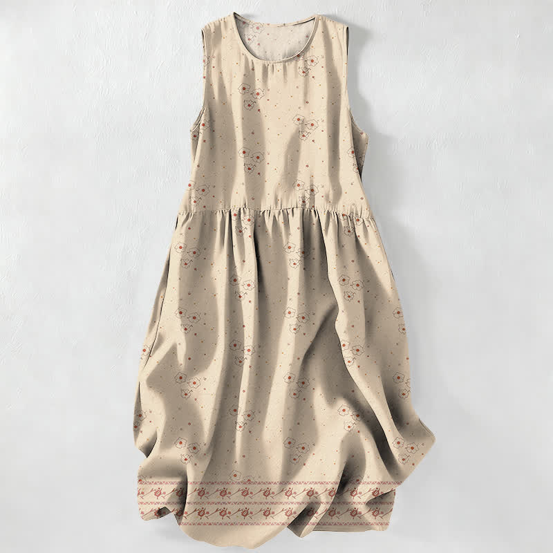 Nimara Ritual Summer Casual Ditsy Floral Polka Dot Pattern Women's Summer Sleeveless Midi Dress With Pockets