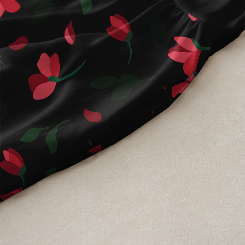 Nimara Ritual Summer Casual Red Floral Vine Pattern Women's Summer Sleeveless Midi Dress With Pockets