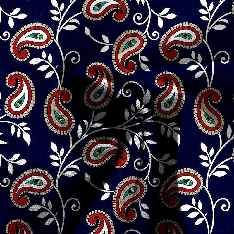 Nimara Ritual Cotton Linen Bohemian Paisley Pattern Women's Elastic Waist Wide Leg Pants With Pockets