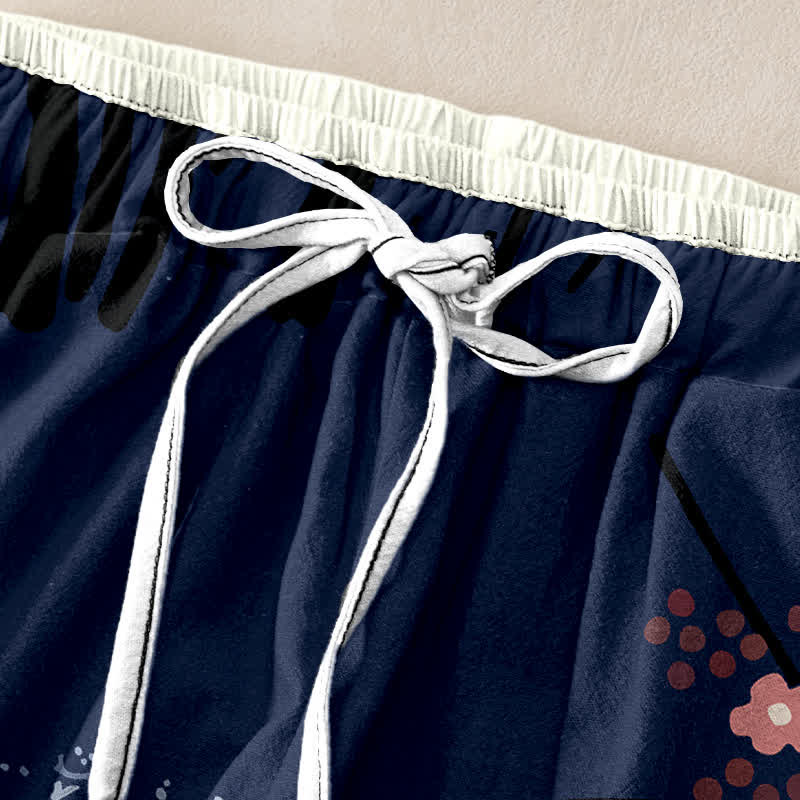 Nimara Ritual Pure Cotton Graceful Crane And White Tree Pattern Women's Elastic Waist Pants With Pockets