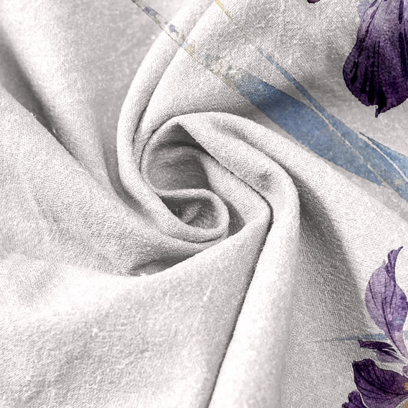 Nimara Ritual Pure Cotton Graceful Iris Pattern Women's Elastic Waist Pants With Pockets