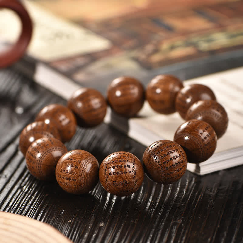Nimara Ritual Natural Abelia Biflora Wood Heart Sutra Om Mani Padme Hum Bracelet