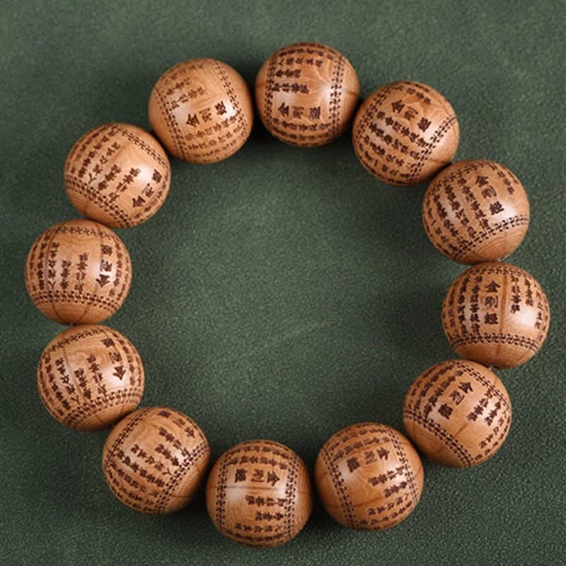 Nimara Ritual Natural Abelia Biflora Wood Heart Sutra Om Mani Padme Hum Bracelet