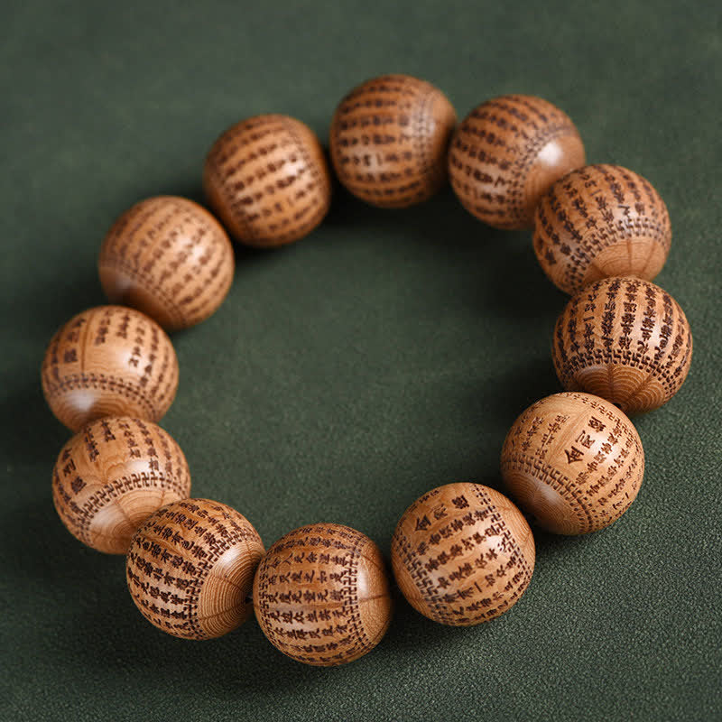 Nimara Ritual Natural Abelia Biflora Wood Heart Sutra Om Mani Padme Hum Bracelet