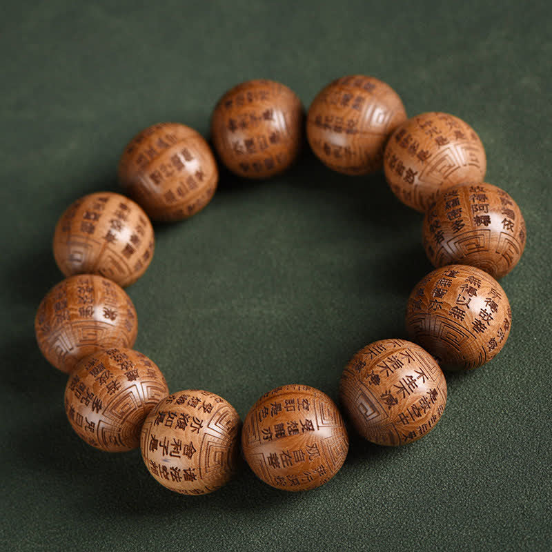 Nimara Ritual Natural Abelia Biflora Wood Heart Sutra Om Mani Padme Hum Bracelet