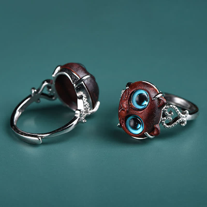 Nimara Ritual Small Leaf Red Sandalwood Cat Longevity Adjustable Ring
