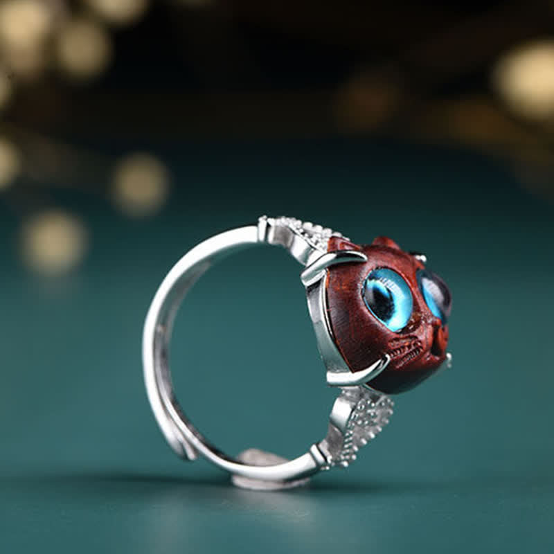 Nimara Ritual Small Leaf Red Sandalwood Cat Longevity Adjustable Ring