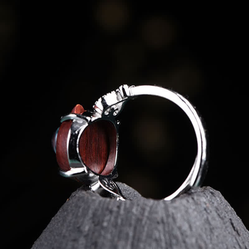 Nimara Ritual Small Leaf Red Sandalwood Cat Longevity Adjustable Ring