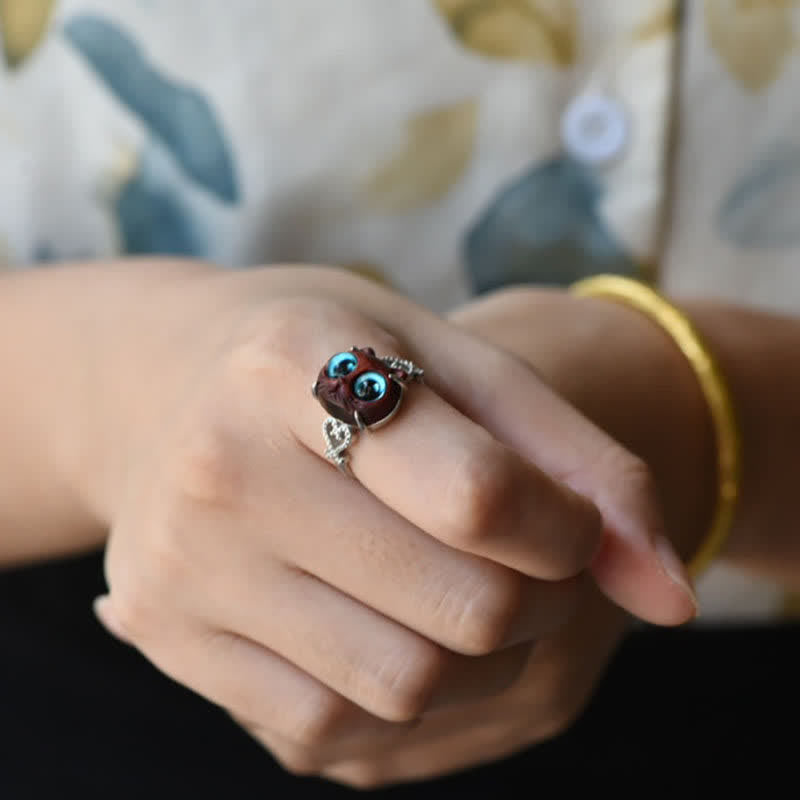 Nimara Ritual Small Leaf Red Sandalwood Cat Longevity Adjustable Ring