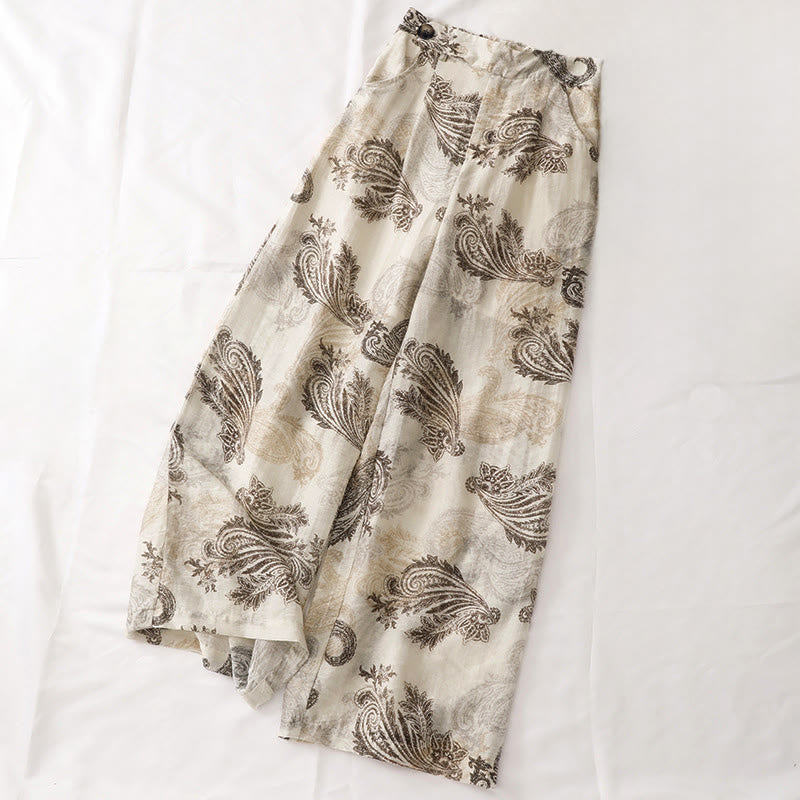 Nimara Ritual Summer Boho Casual Paisley Zipper Design Ankle Women's Straight Leg Pants With Pockets