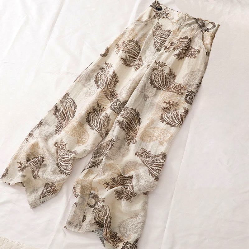 Nimara Ritual Summer Boho Casual Paisley Zipper Design Ankle Women's Straight Leg Pants With Pockets