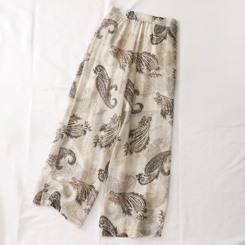 Nimara Ritual Summer Boho Casual Paisley Zipper Design Ankle Women's Straight Leg Pants With Pockets