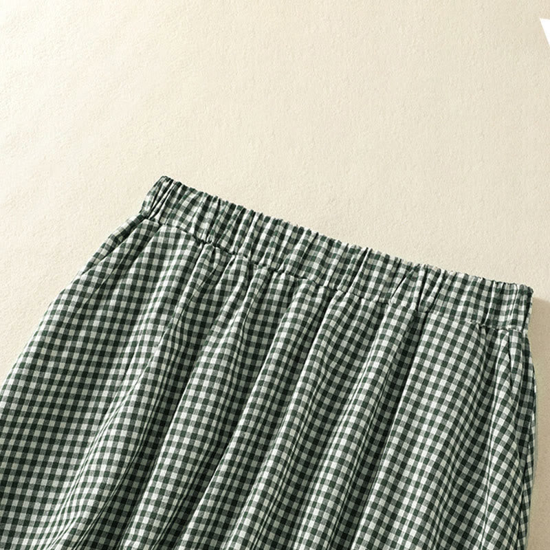 Nimara Ritual Summer Vintage Green Plaid Women's Skirts With Pockets