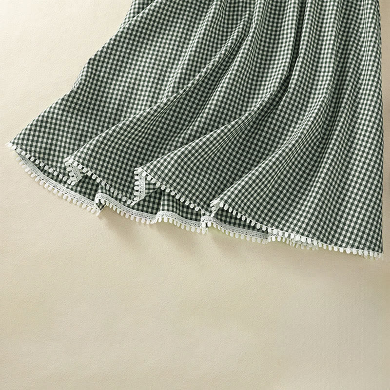 Nimara Ritual Summer Vintage Green Plaid Women's Skirts With Pockets