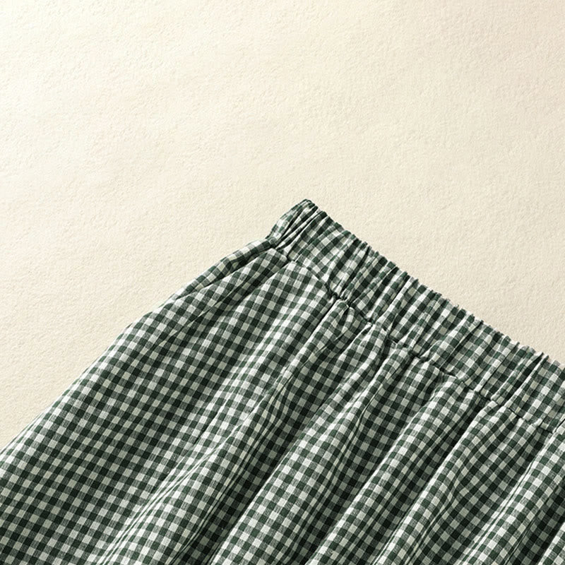 Nimara Ritual Summer Vintage Green Plaid Women's Skirts With Pockets