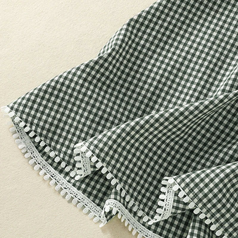 Nimara Ritual Summer Vintage Green Plaid Women's Skirts With Pockets