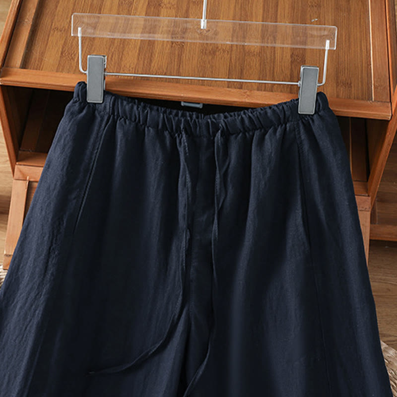 Nimara Ritual Summer Casual Minimalist Drawstring Solid Cropped Pants Women's Straight Leg Pants With Pockets