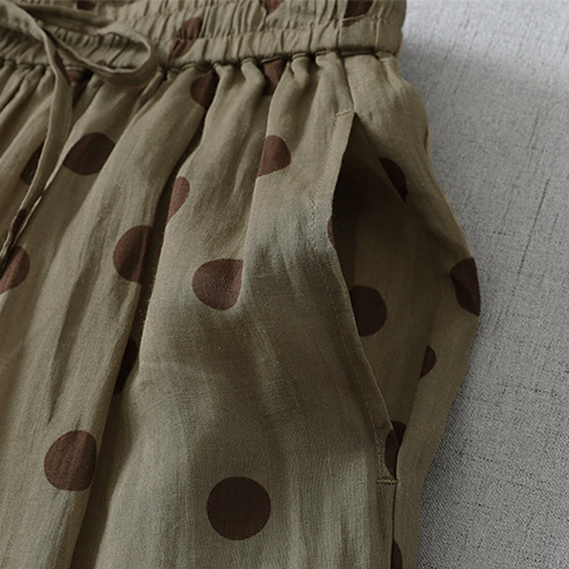 Nimara Ritual Summer Casual Vintage Drawstring Polka Dot Women's Cropped Pants With Pockets